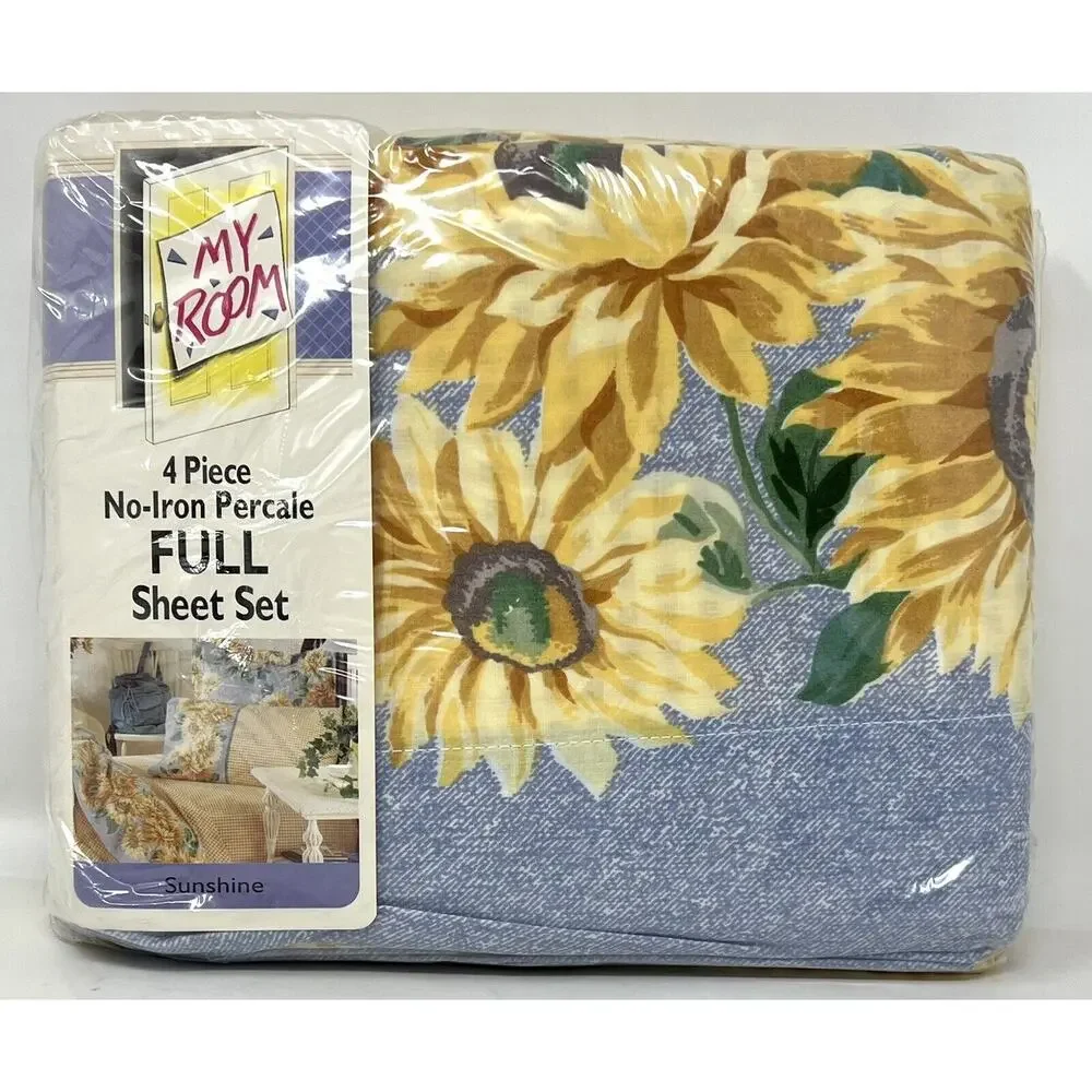 Vintage DreamStyles By Bibb Full Sheet Set Sunflowers Sunshine NOS NIP Pastels